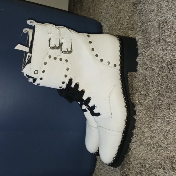 Sam Edelman "Jennifer" leather moto combat boots - 8 - white/black/silver - Picture 5 of 14